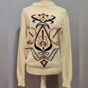 Vintage Sigallo medium vintage ivory and brown mock neck sweater